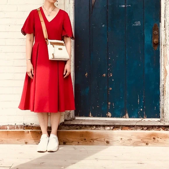 H&M Red Fit & Flare Midi Dress - Picture 12 of 12